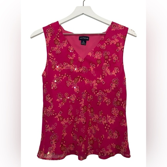 Ann Taylor Tops - Vintage Y2K Silk Tank Top 8 Ann Taylor Floral Sequin Feminine Fairy Pink
